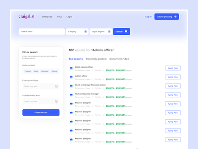 Craigslist search page Revamp aesthetic craigslist design filter hng project search ui ux web