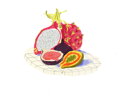 Still Fruits art exotic exoticfruits fruit graphicdesign illustration mango painting pitaya stilllife