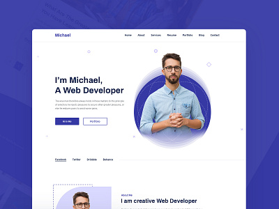 Michael - Personal Portfolio UI Template about clean corporate cv design develop home landing person personal photoshop portfolio psd resume site template ui uidesign ux website