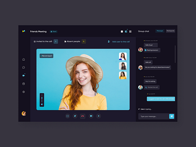 Video conference app(Dark) app dark mood design messenger ui uidesign uiux video chat video conference