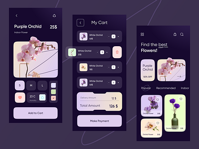 Flower Store (Dark Version)✿ app app design cart design cart shop dark design ecommerce flat design florist flower ecommrce app flower shop marketing minimal design modern app modern ui onboarding shop ui ui design uiux