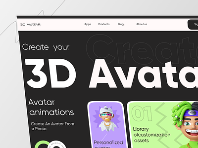 3D Avatar Creator Landing Page 3d 3d avatar 3d avatar creator avatar banner design hero section home page landing page minimal ui modern ui slider trend ui ui design uiux web ui