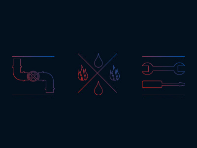 Line icons construction fire gradient icon line water