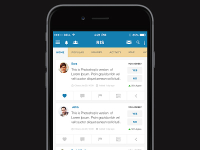 RIS App screen flat ui social network