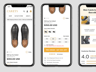 Product Page clean layout ecommerce flat design flat ui logo mobile app preorder product details product page responsive design shoe design typography ui ux web design