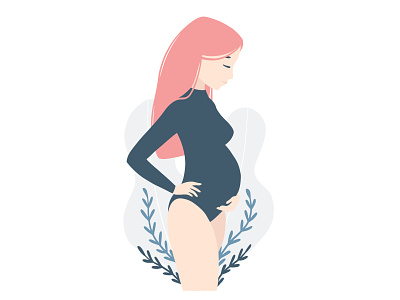 Pretty pregnant with pink hair in a black bodysuit cartoon color cute design figure fitness illustration logo minimal modern mom mother mum nature pink hair pregnant sketch vector