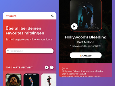 lyricgem - Website Project api design flat minimal search function ui ux web website