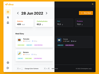 citrus. A Web Application For Meal Tracking meal ui ux web website