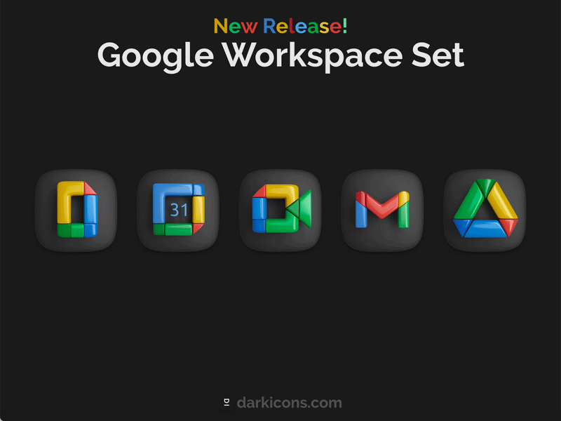 Google Workspace Icons - Complete Set 3d 3dicon android completeset darkicons3d design download google icon icons illustration ios logo mobile set workspace