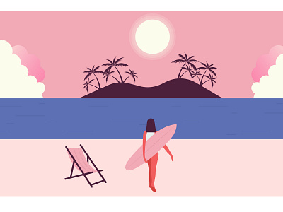 Girl surfing beach girl landscape palm postcard sea summer sun surfing vacation