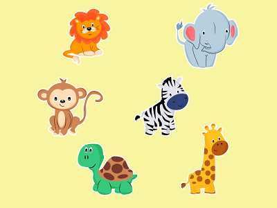 Animal stickers. animal elephant giraffe illustration lion monkey pattern print safari set sticker turtle vector