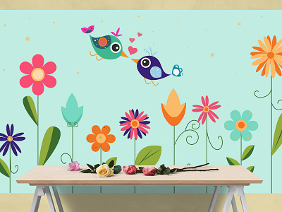 Postcard with birds and flowers animal bird flower love nature spring summer vector