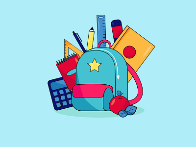 Back to school. Backpack with school items. banner briefcase graphic design illustration items poster ruler school vector