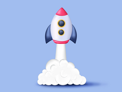 3D style rocket 3d blue graphic design illustration red rocket startup vector