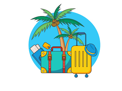 A bright background for travel accessories background beach illustration luggage palm passport suitcase summer tourism travel vacation vector