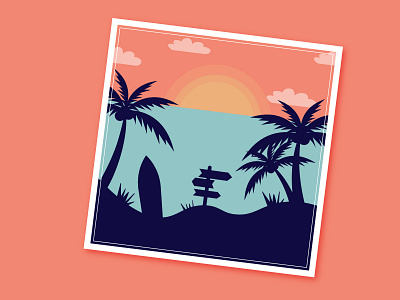 Postcard of travel in retro style background flat graphic design holiday illustration landscape night palm poster relax retro style summer tourism travel vacation vector wallpaper