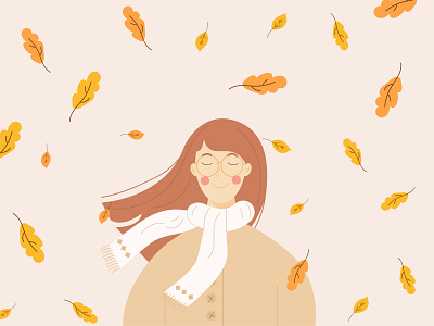 Girl in Autumn with Falling Leaves autumn beautiful face falling forest girl hair happiness illustration leaves park season vector woman yellow young