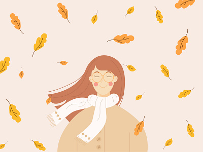 Girl in Autumn with Falling Leaves