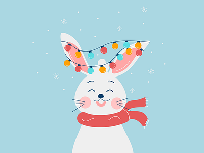 Christmas smiling bunny with garland