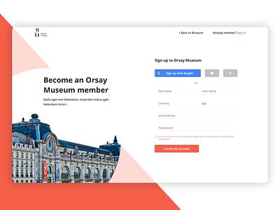 #DailyUI #001 / Sign up page - Musée d'Orsay dailyui dailyui 001 dailyuichallenge design photoshop sketch ui web