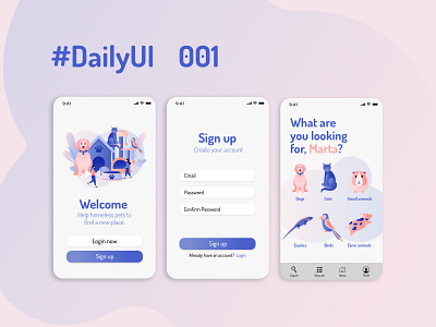 GetPet App - DailyUI 001 animal illustration app dailyui dog signup ui uidesign uiux uxdesign