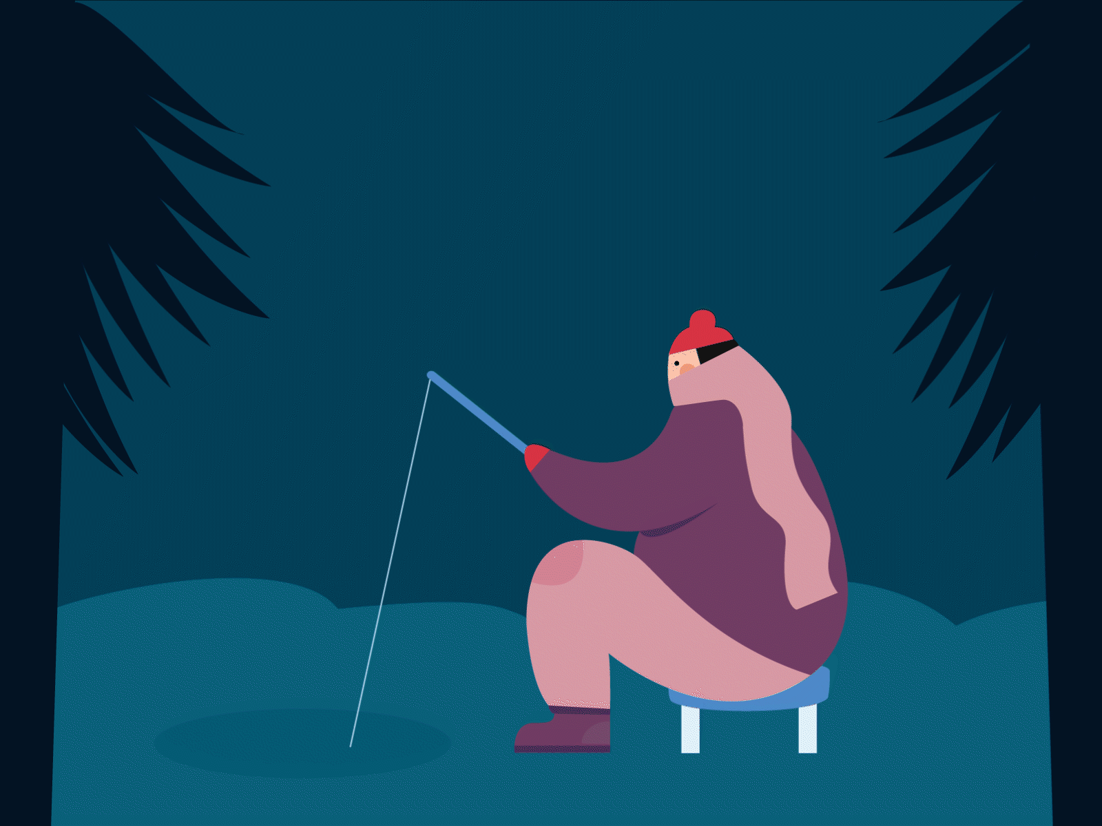 Winter fishing animation illustration motion graphics ui vector