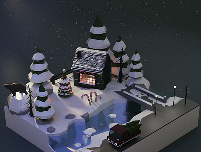 Winter in the village 3d 3dart 3dartist 3dartwork 3dmodeling blender blender3d blender3dart lowpoly lowpoly3d lowpolyart lowpolygon