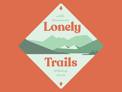 Lonely Trails badge hiking illustration lake logo mountains nature outdoors retro script summer typography weekly challenge weekly warm-up