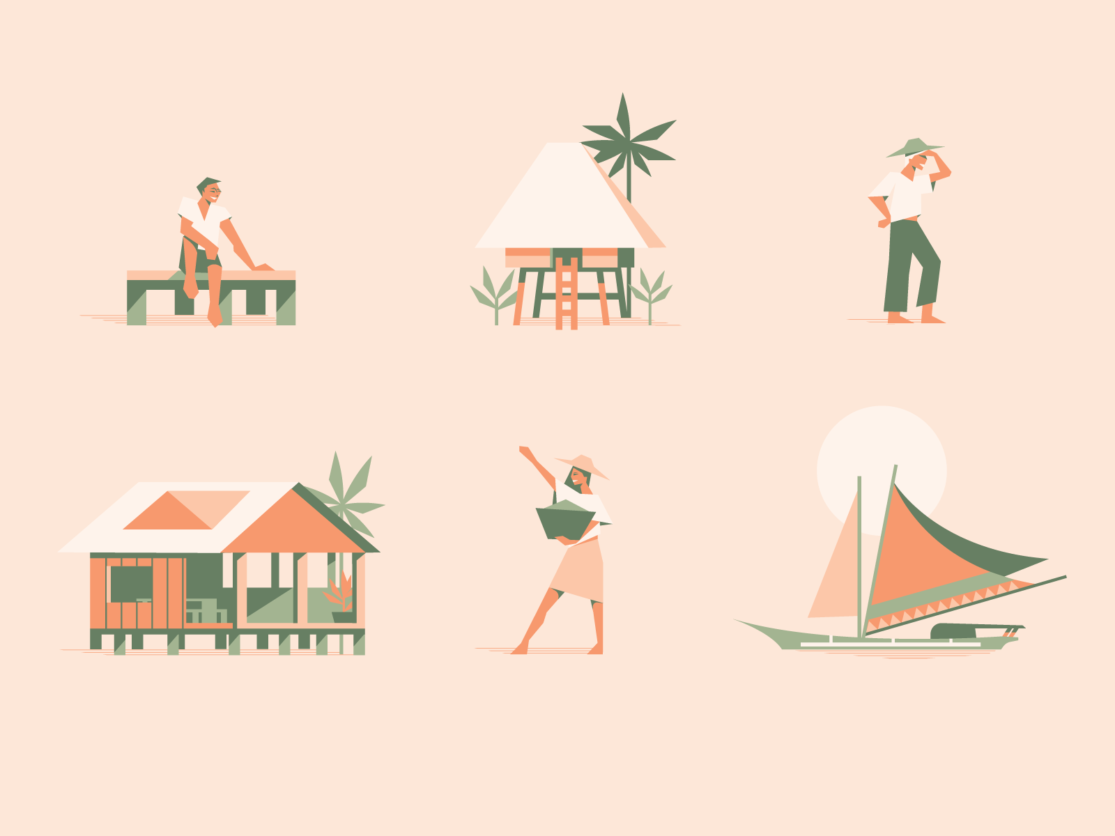 Mestizo (3 of 4) house illustration philippines island womans pattern man farm palm people ocean icons boat