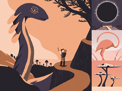 36 Days of Type O, P, S, T 36 days of type 36daysoftype backpack dinosaur eclipse flamingo hiker illustration jungle letter lettering mushrooms nature o p s t type typography
