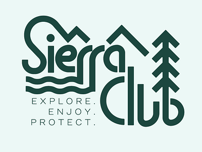Sierra Club mountains retro river sierra club tree typography
