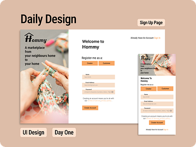 Sign Up to Hommy daily ui day 1 sign up page