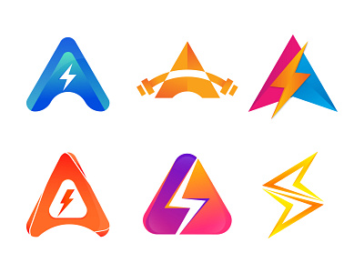 Alphabet A logo design - (Bolt+A) combination a letter a mark agency agency logo bolt brand identity branding branding design colorful logo creative logo design electronic gradient letter logo logo designer logo mark logotype modern logo power typogaphy