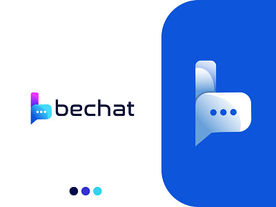 bechat logo design - b modern logo abstract icons app b b logo brand brand identity branding chat bubble chat icon chat logo design gradient illustration ios logo logo designer message app messenger smile logo sms