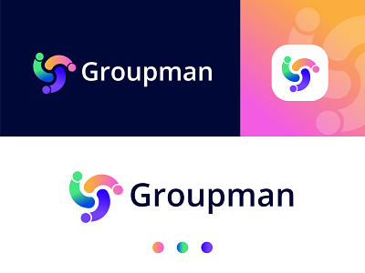 Groupman Modern Logo Design abstract brand brand identity branding colorful logo design graphic design group logo identity illustration letter logo logo logo designer logo maker logo mark logotype man logo modern logo people logo