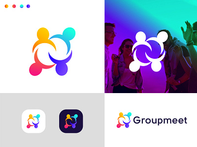 Groupmeet logo design agency brand identity branding business design flat friends group groupmeet letter logo logo logo designer logo mark logotype man meeting modern logo people startup team