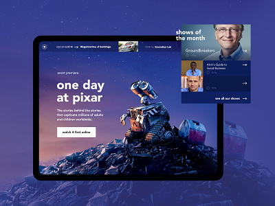 One day at Pixar movie pixar streaming tablet tv ui wall e watching wobi