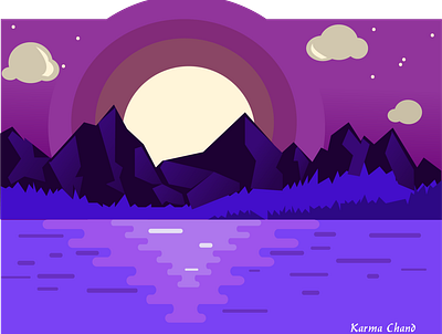 Sunset Scene Purple design himalayas illustration illustrator karma minimal nepal vector web website