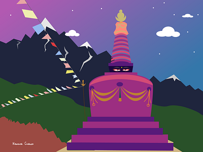 Himalayan Stupa Nepal branding design flat himalayan himalayas illustration illustrator karma kathmandu nepal purple scenes stupa temple ux vector web