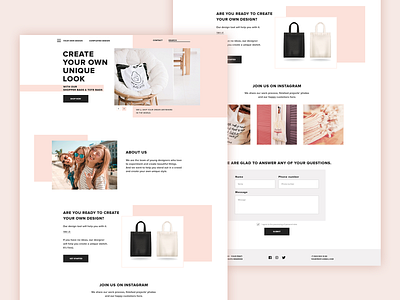 Shop bag design pink tote bag ui ux web design website