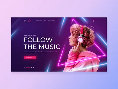 Headphones website concept gradient headphones landing page neon pink purple shop store technical ui web web design website