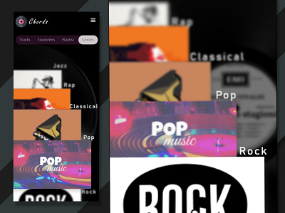 Chordds - A Music App (Genres) adobe adobexd android animate app app design black clean design genres grey ios music playlist scroll ui uiux