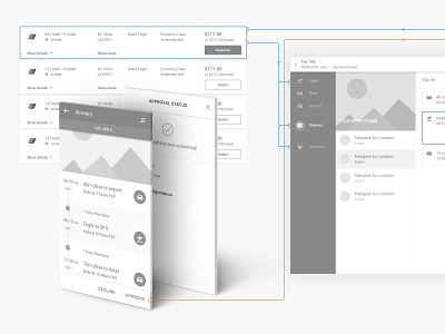 Wireframes for TRAVO Flight Selection and Approval Flow case study flight mobile prototype travel uiux user flow wireframes