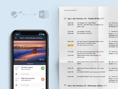 Export Itinerary To Word Doc app case study clean flat grid icon illustration ios itinerary layout logo mobile print design travel travel app trip type typography ui ux