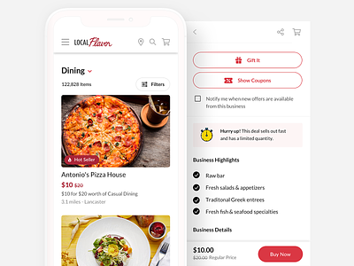LocalFlavor Deals Mobile cart coupon deal design dining fixed footer food gift mobile mobile app notification responsive ui web