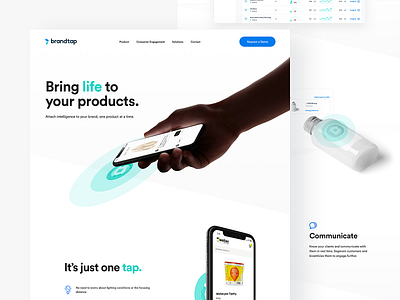 Brandtap Website Design clean hero homepage illustration iphone landing page nfc product scan tap typography web web app