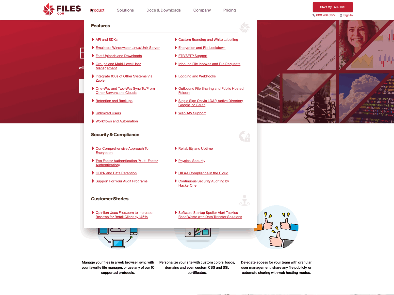Files.com top level navigation javascript menu navigation ui