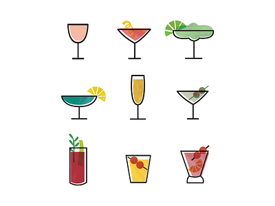 Mo' Dranks cocktails graphic design icon design icons photoshop watercolor watercolor design