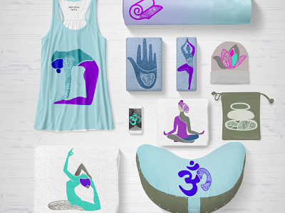 Design Elements for yoga studio branding design illustration lettering logo print typography vector