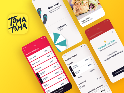 Tomatoma App for delivery drink and food on the beach android app beach card cart design food and drink ios menubar mobile mockup notifications payment summer ui design ux design
